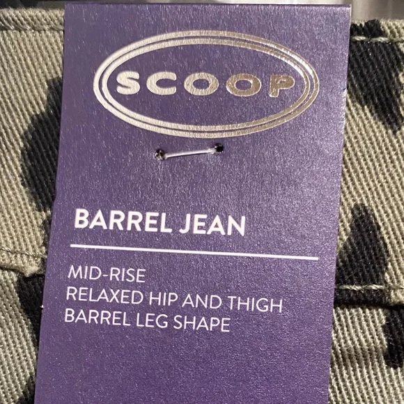 Scoop Herbal Olive Leopard Print Seamed Barrel Jeans NWT in Various Sizes - Picture 10 of 13